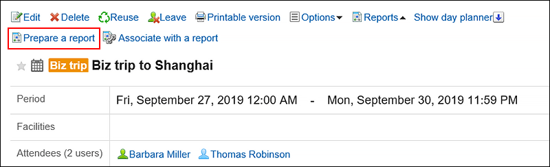 Screenshot: The "Prepare a report" link is highlighted