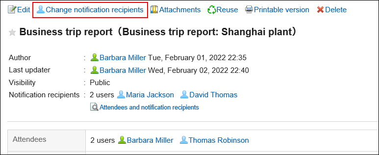Screenshot: The "Change notification recipients" link is highlighted