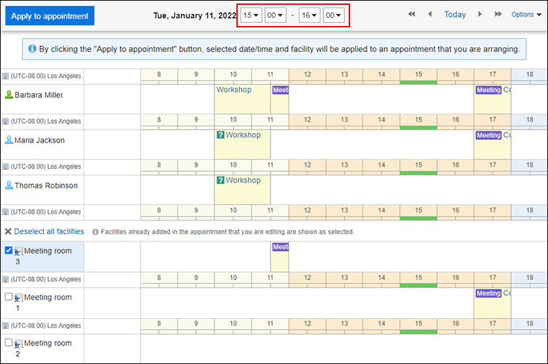 Screenshot: A drop-down list to select date and time is highlighted