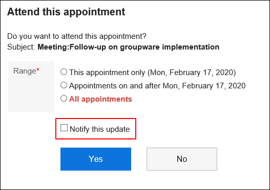 Image that the 'Notify this update' checkbox is cleared