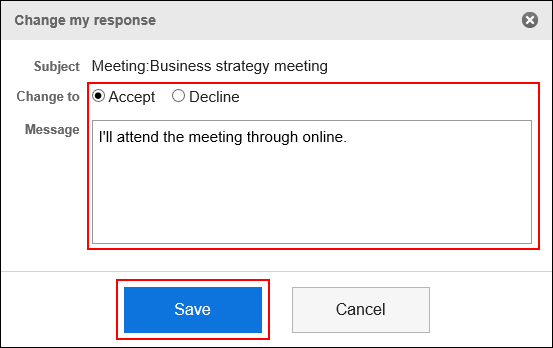 Screenshot: The "Change my response" dialog