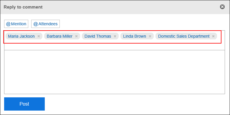 Screenshot: Sender of the original comment, and users (except yourself), organizations, and roles specified as recipients in the original comment are set on the "Appointment details" screen