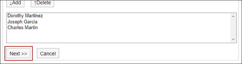 Screenshot: The "Appointment statistic" screen with the "Next" button highlighted