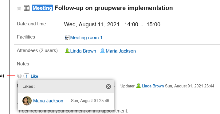 Screen capture: The appointment answered using the respond feature.