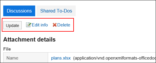 Image of the action links which are surrounded by the red rectangle box