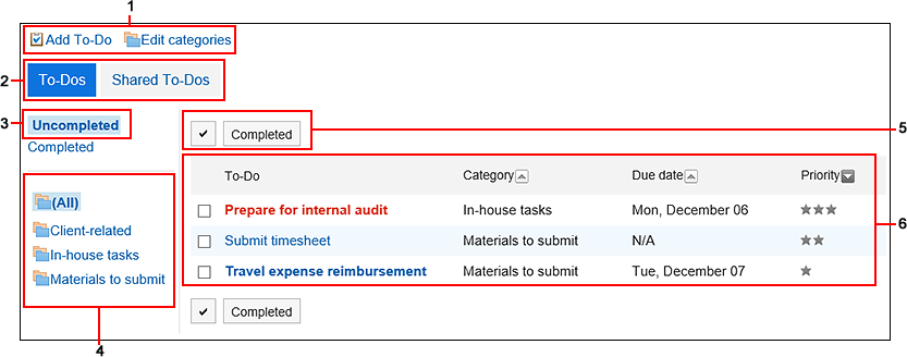 Screenshot: "To-Do List (To-Dos)" screen