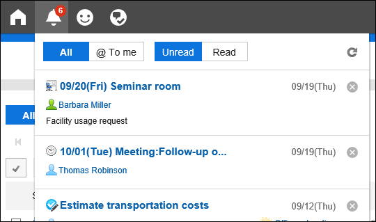 Image of confirming the notifications of mentions in the header