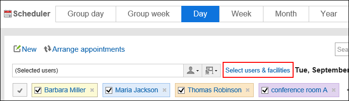 Image showing an action link to select users and facilities