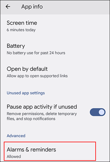 Screenshot: Android app info screen
