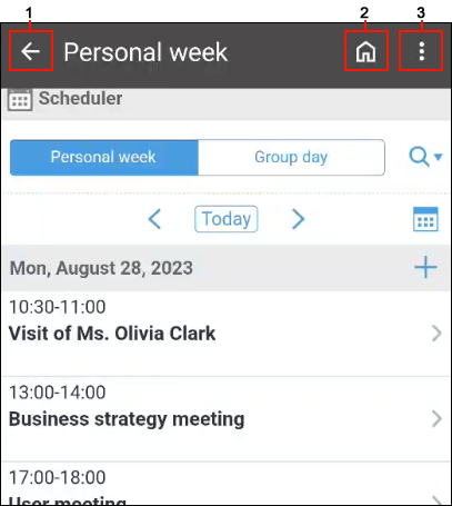 Screenshot: Home screen of Garoon mobile