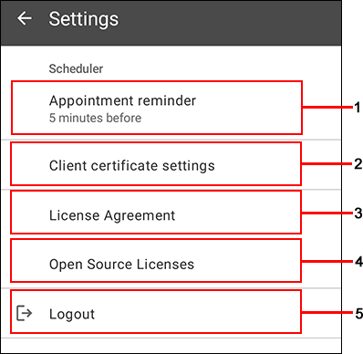 Screenshot: Settings screen of Garoon mobile