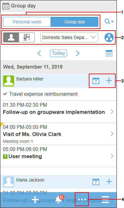 Screenshot: The "Group day" screen on Scheduler
