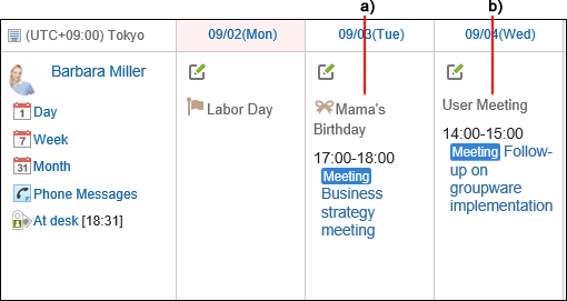 Image of the calendar of the selected event type
