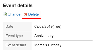 Image in which the delete action link is highlighted