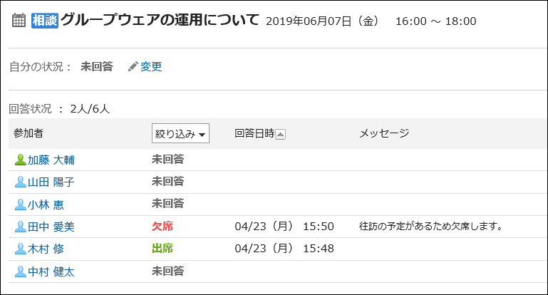 スクリーンショット：出欠状況の詳細画面の例