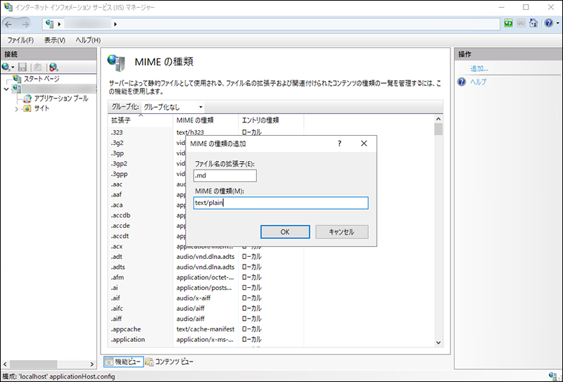 Screenshot: Configuring the file name extension and MIME type