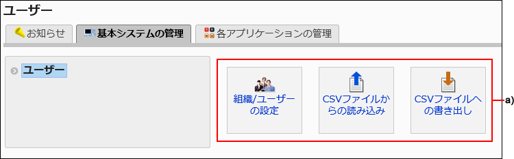ユーザーと組織の運用管理者の画面例