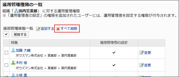 すべて削除の操作リンクが赤枠で囲まれている画像