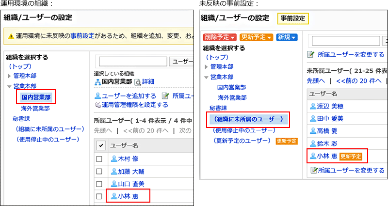 未反映の事前設定が表示されている画像