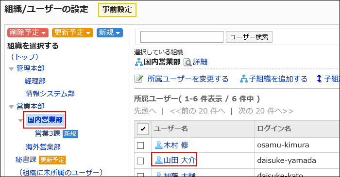 所持ロールを変更するユーザーが選択されている画像