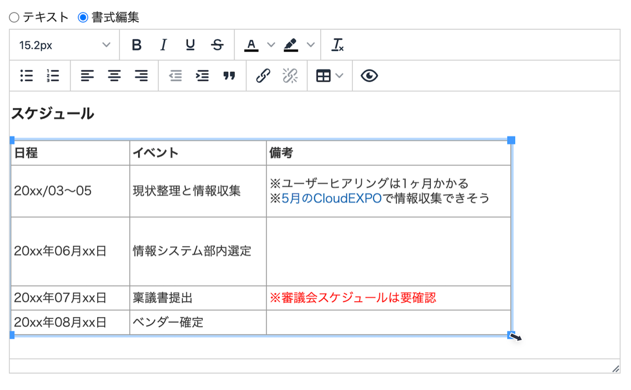 スクリーンショット：書式編集画面のキャプチャ