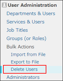 Screenshot: "Delete users" is highlighted