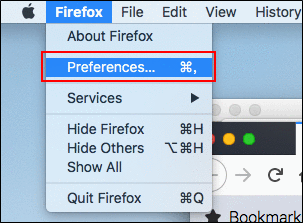 Image where the link of Preferences is highlighted