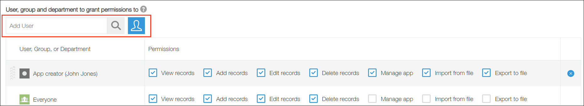 Screenshot: The "Permissions for app" screen