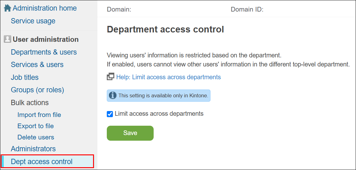 Configuring department access control