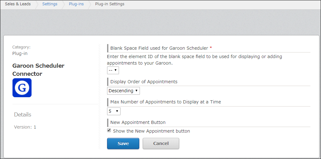 Screenshot: The "Plug-in settings" screen