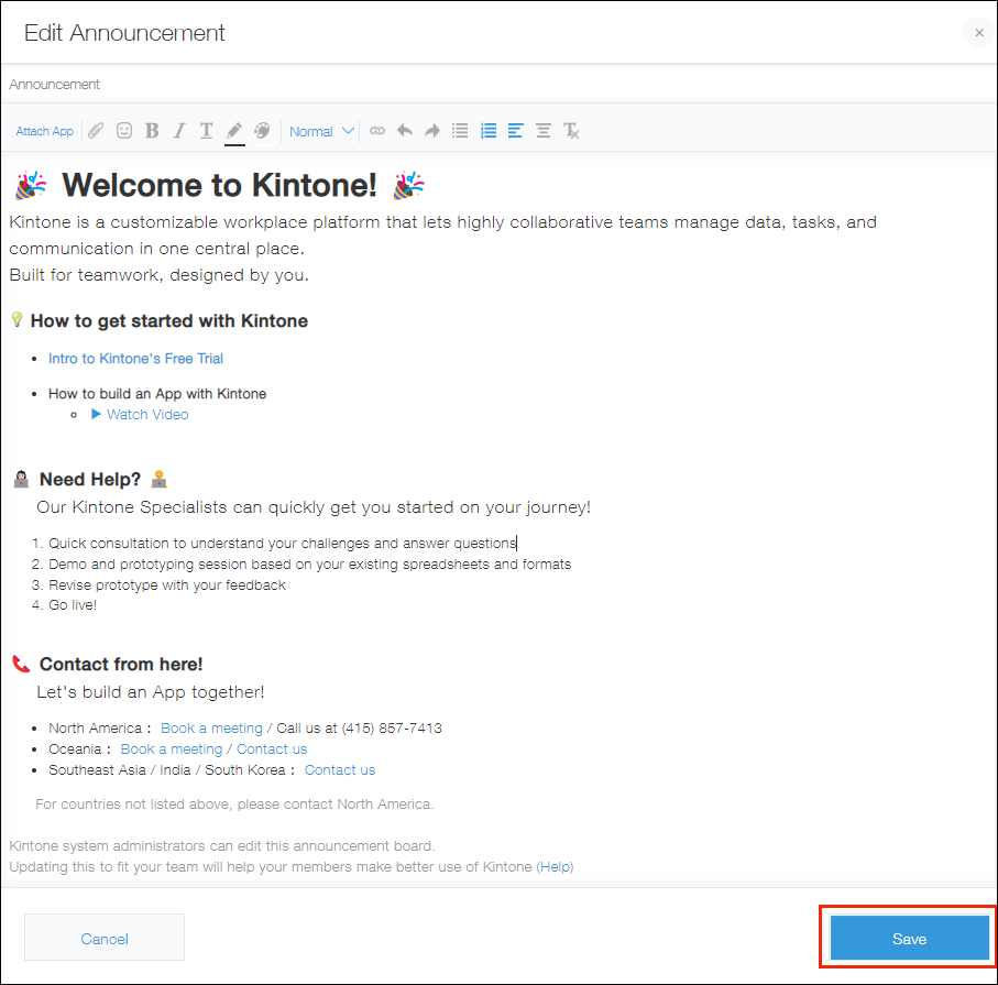 Screenshot: The "Edit announcement" dialog