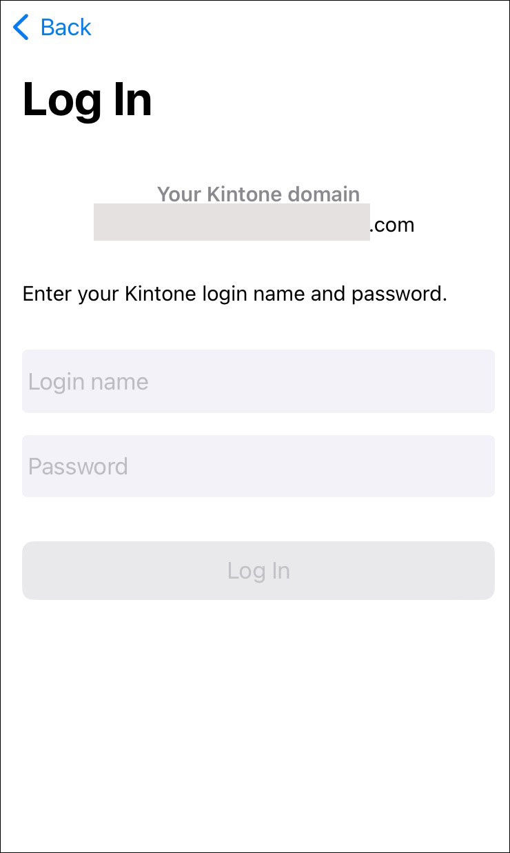 Screenshot: The screen for entering a login name and password