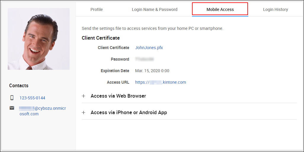 Screenshot: Navigating to the "Mobile access" tab