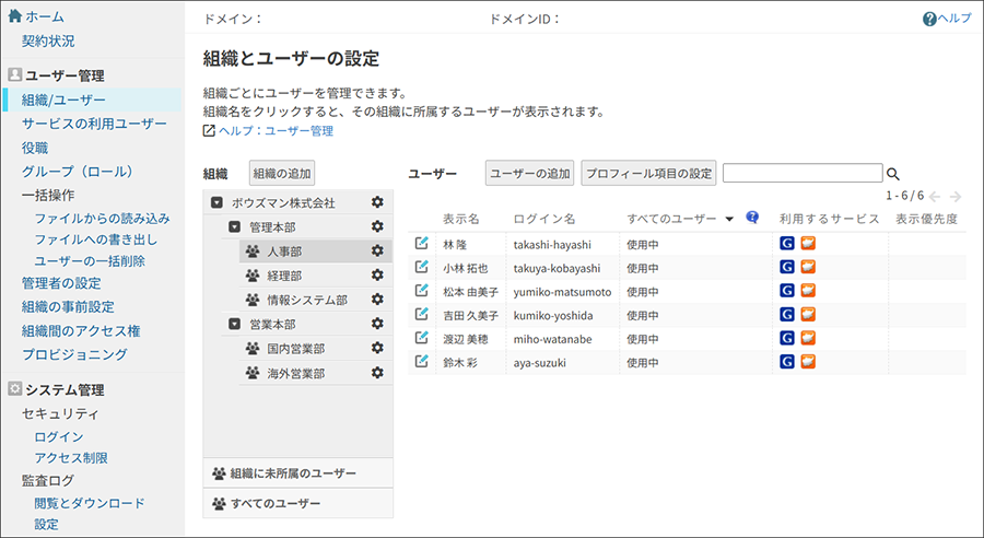 スクリーンショット：cybozu.com共通管理の画面