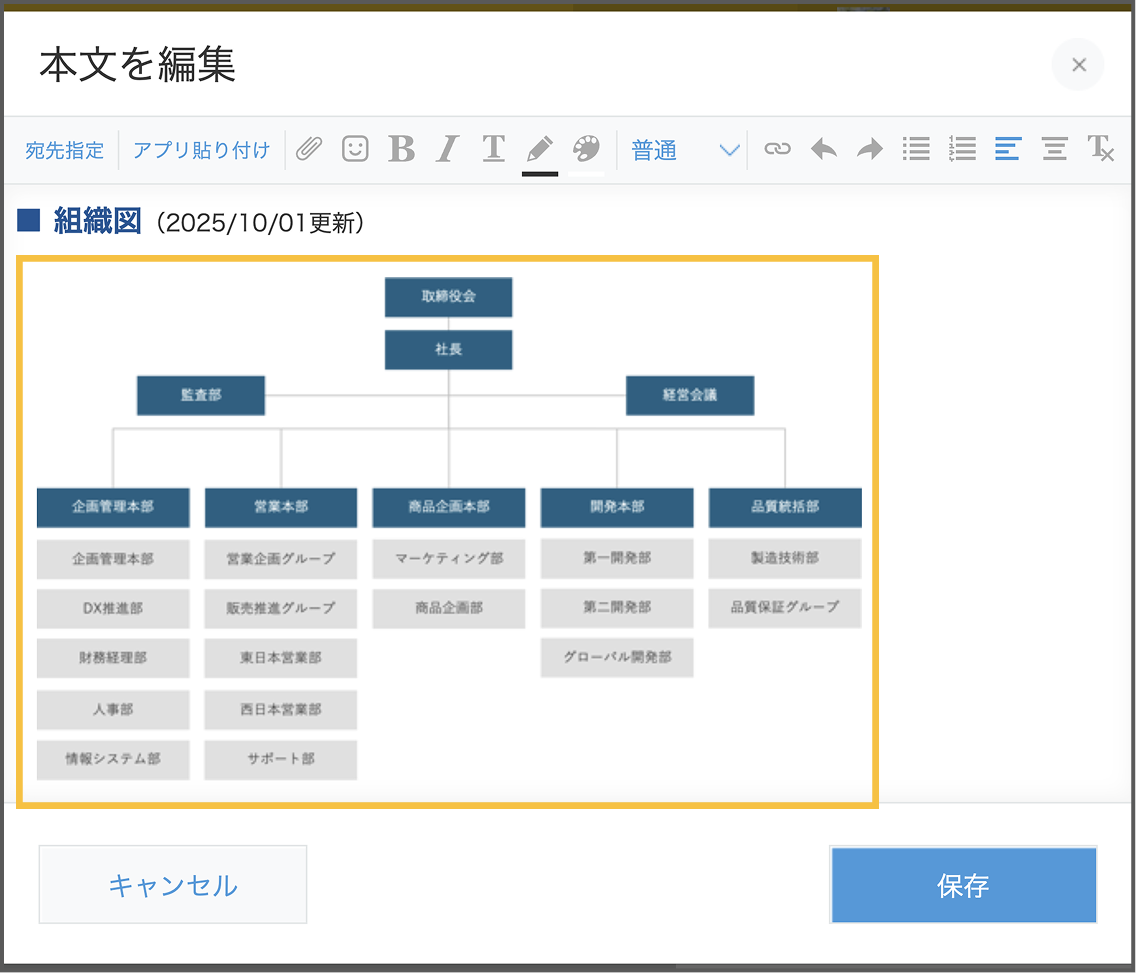 「お知らせ掲示板」の本文に貼り付けて添付