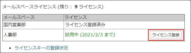 画面キャプチャー：ライセンス登録ボタンを強調している