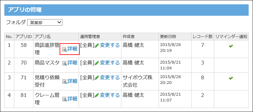 スクリーンショット：詳細の操作リンクが枠線で強調されている