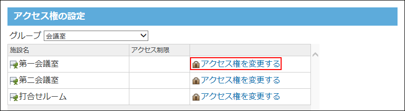 スクリーンショット：アクセス権を変更する操作リンクが枠線で強調されている