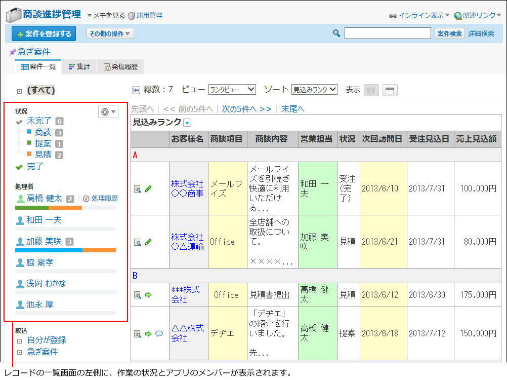 スクリーンショット：ステータス管理アプリのイメージ