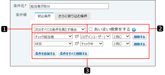 スクリーンショット：絞込条件を番号付きで説明している