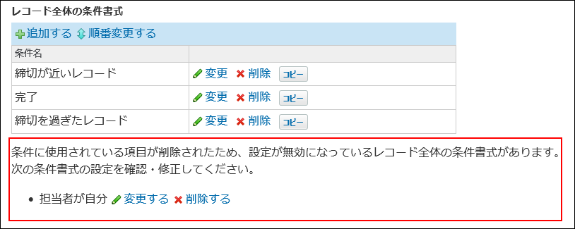 スクリーンショット：条件書式が無効になったことを示している