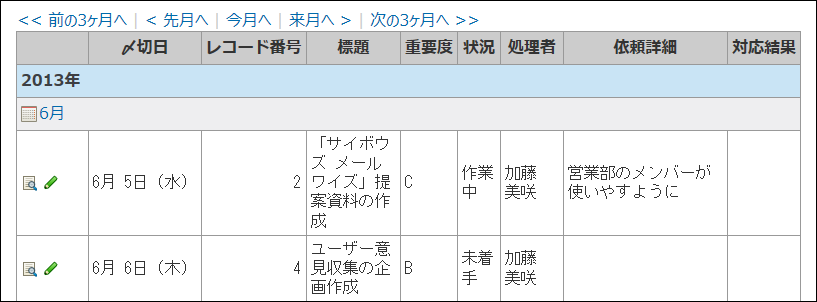 スクリーンショット：初期表示をカレンダー一覧表示に設定した場合