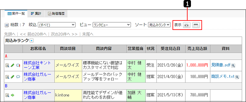 スクリーンショット：カテゴリ形式を番号付きで説明している