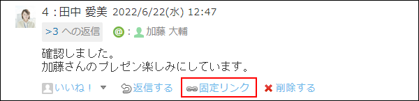 スクリーンショット：固定リンクが枠線で強調されている
