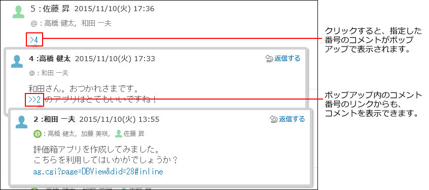 スクリーンショット：コメントがポップアップで表示されている