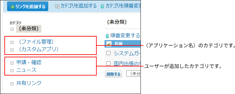 スクリーンショット：カテゴリを説明している
