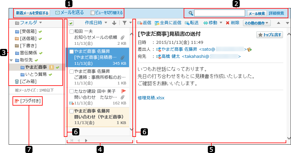 スクリーンショット：プレビュー表示を番号付きで説明している