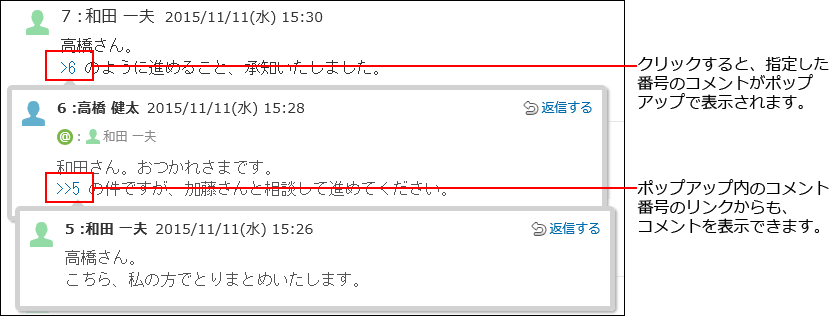 スクリーンショット：コメントがポップアップで表示されている
