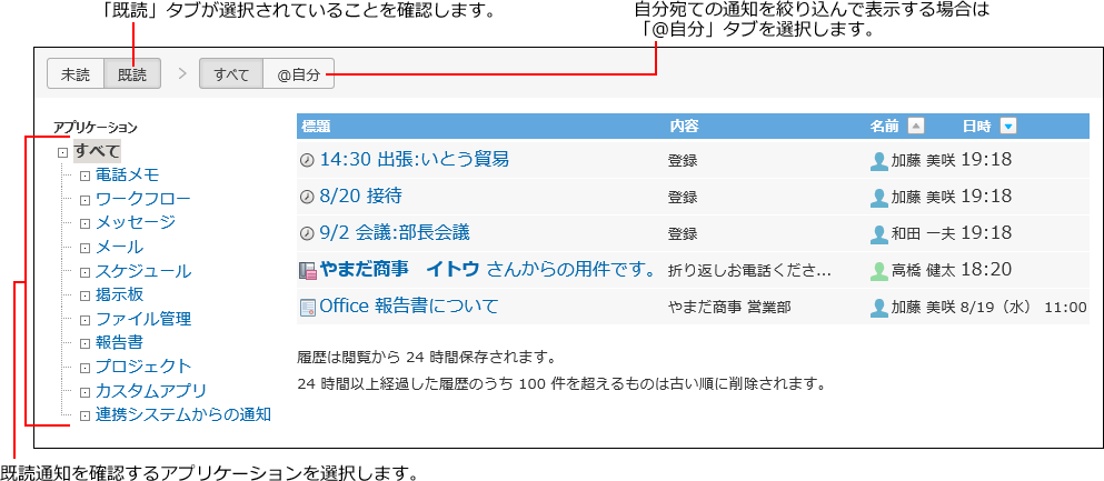 スクリーンショット：既読一覧のイメージ
