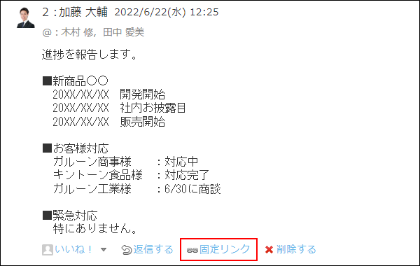 スクリーンショット：固定リンクが枠線で強調されている